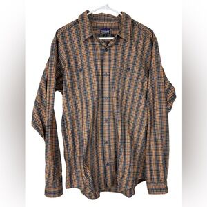 Men’s PATAGONIA Navy/Multi Color Flannel Shirt/Shacket Organic Cotton Size LARGE